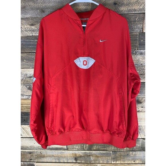 Nike Men's Sz M Red Ohio State Pullover Wind Breaker Reflective 1/4 Zip - Picture 1 of 15